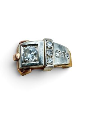 Vintage 14K Two Tone Gold Diamond Buckle Ring Size 8.5 8.7g Estate